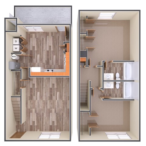 Floor plan for 2 beds, 2 baths, 1093 sqft